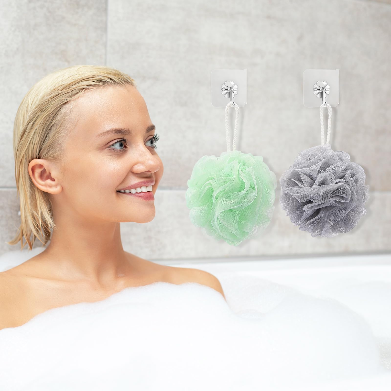 Tbestmax mesh pouf lather boost demonstrates rich lather with shower gel