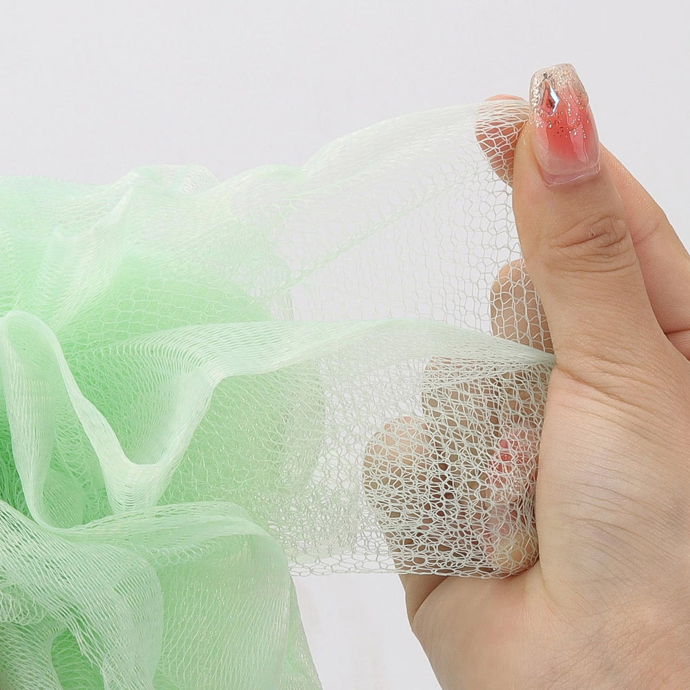 Tbestmax mesh pouf white close-up ready for daily cleansing routine