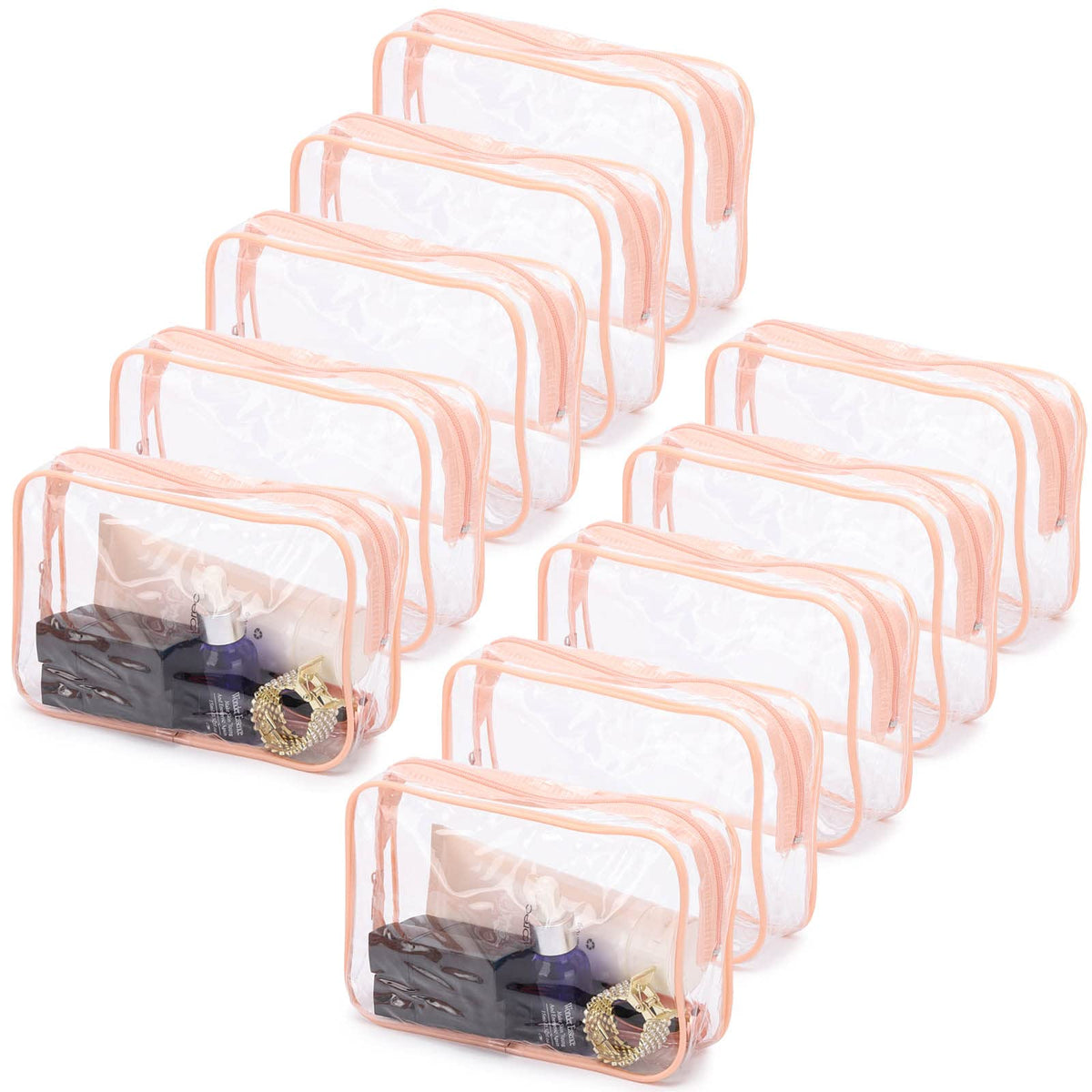 Tbestmax peach pink clear cosmetic bags packaging and size aid organized packing