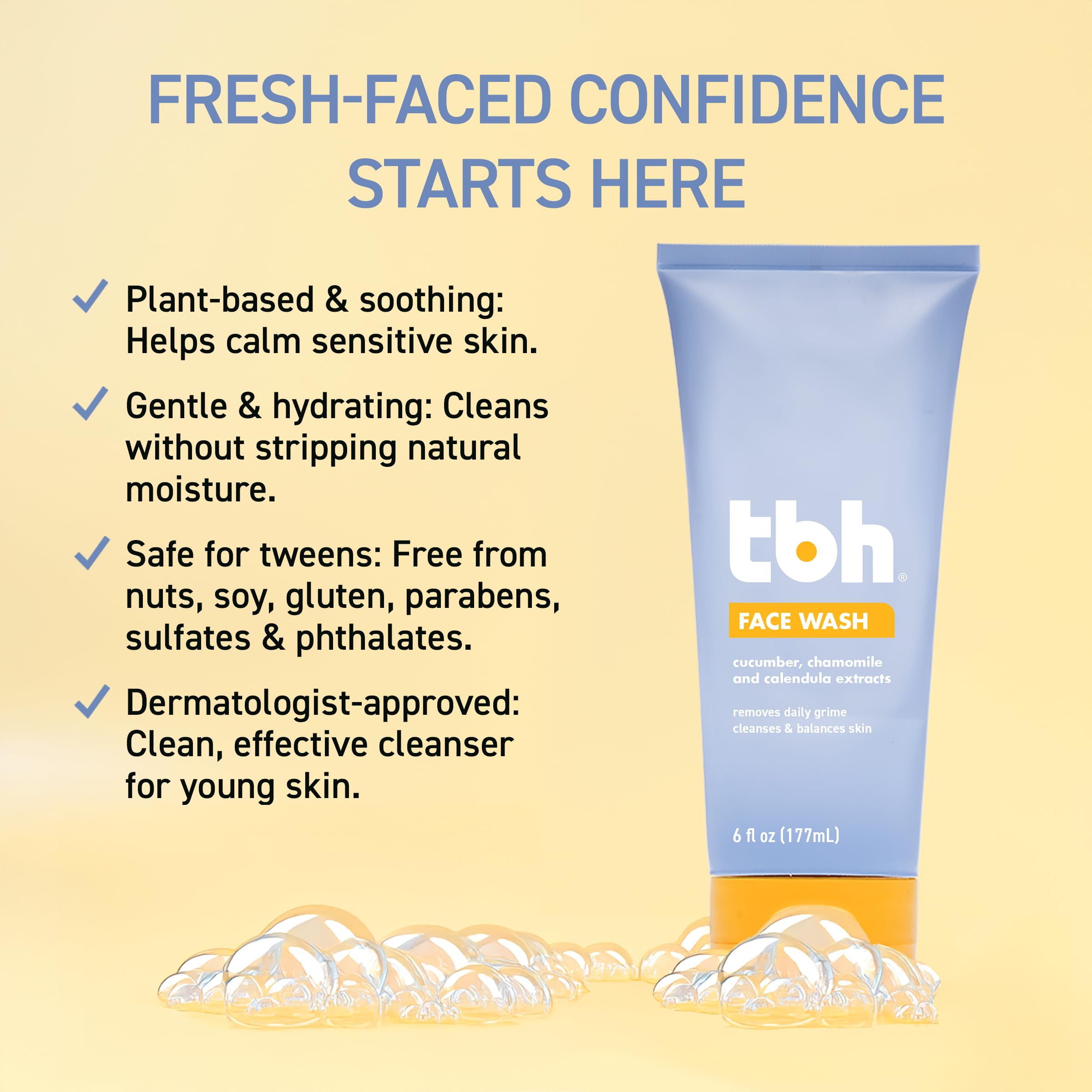 TBH Kids Gentle Gel Face Wash dye-free formula in a 6 oz bottle