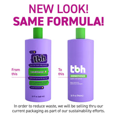 TBH Kids & Teen Conditioner bottle close-up highlighting lightweight hydration for smooth hair.