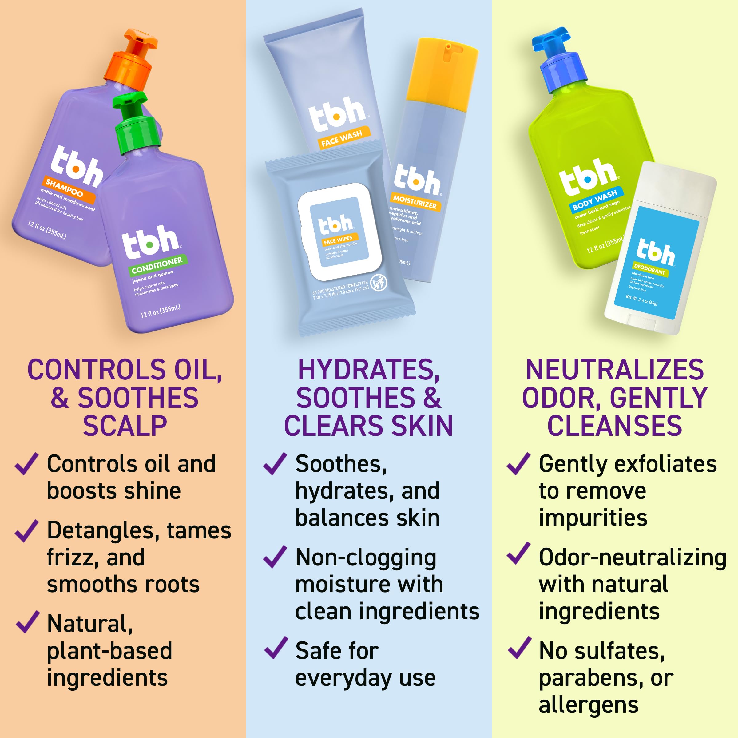 TBH Kids conditioner bottle emphasizes smooth hair with frizz control.