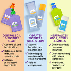 TBH Kids conditioner bottle emphasizes smooth hair with frizz control.