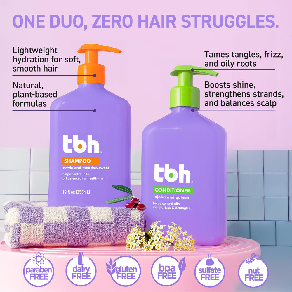TBH Kids & Teen 2-pack packaging close-up showing sulfate-free, kid-friendly care.