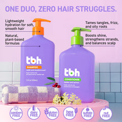 TBH Kids & Teen 2-pack packaging close-up showing sulfate-free, kid-friendly care.