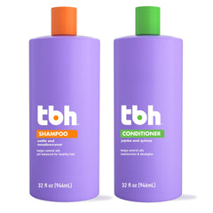 TBH Kids & Teen Shampoo bottle close-up highlighting gentle, sulfate-free cleansing for all hair types.