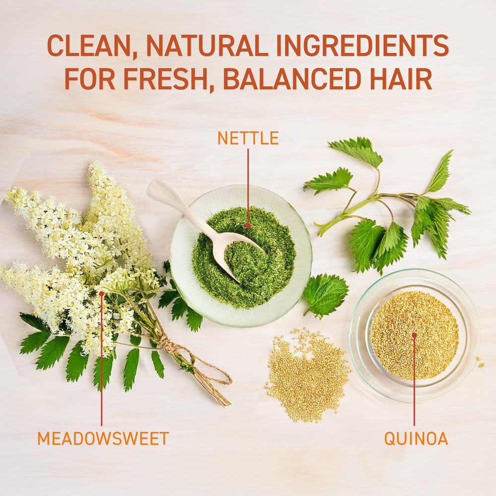 TBH shampoo texture close-up—creamy formula with quinoa and botanicals