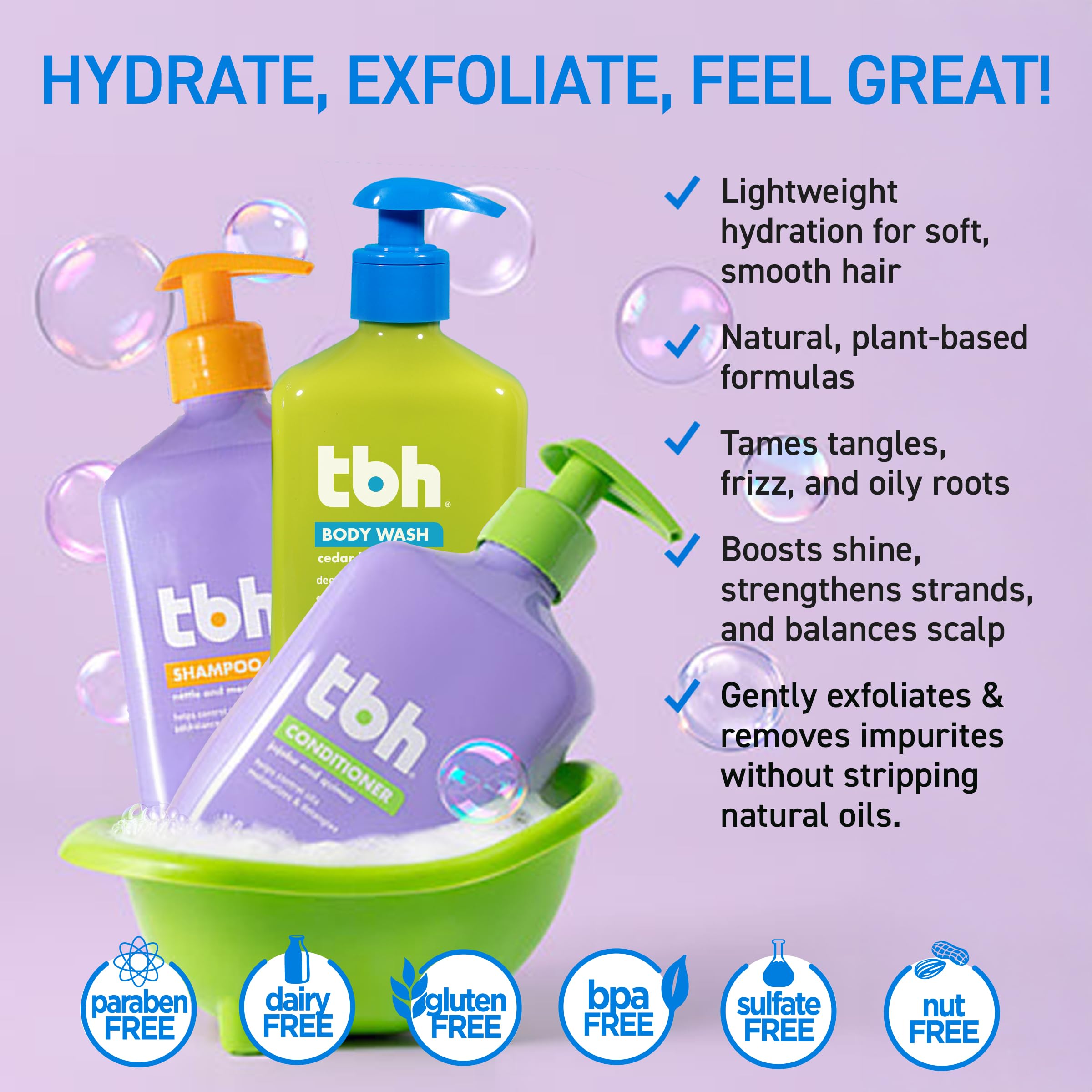 TBH-teens-kids-conditioner-ingredients-vitamin-b-e-jojoba-quinoa emphasizes moisture retention and nourishment.