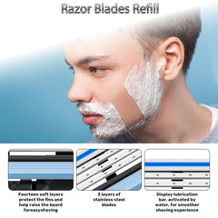 T.Chilyn mach-3-compatible-blades click securely for a comfortable, tug-free shave.