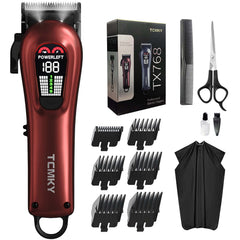 TCMKY hair clippers in hand showing cordless versatility for home grooming.