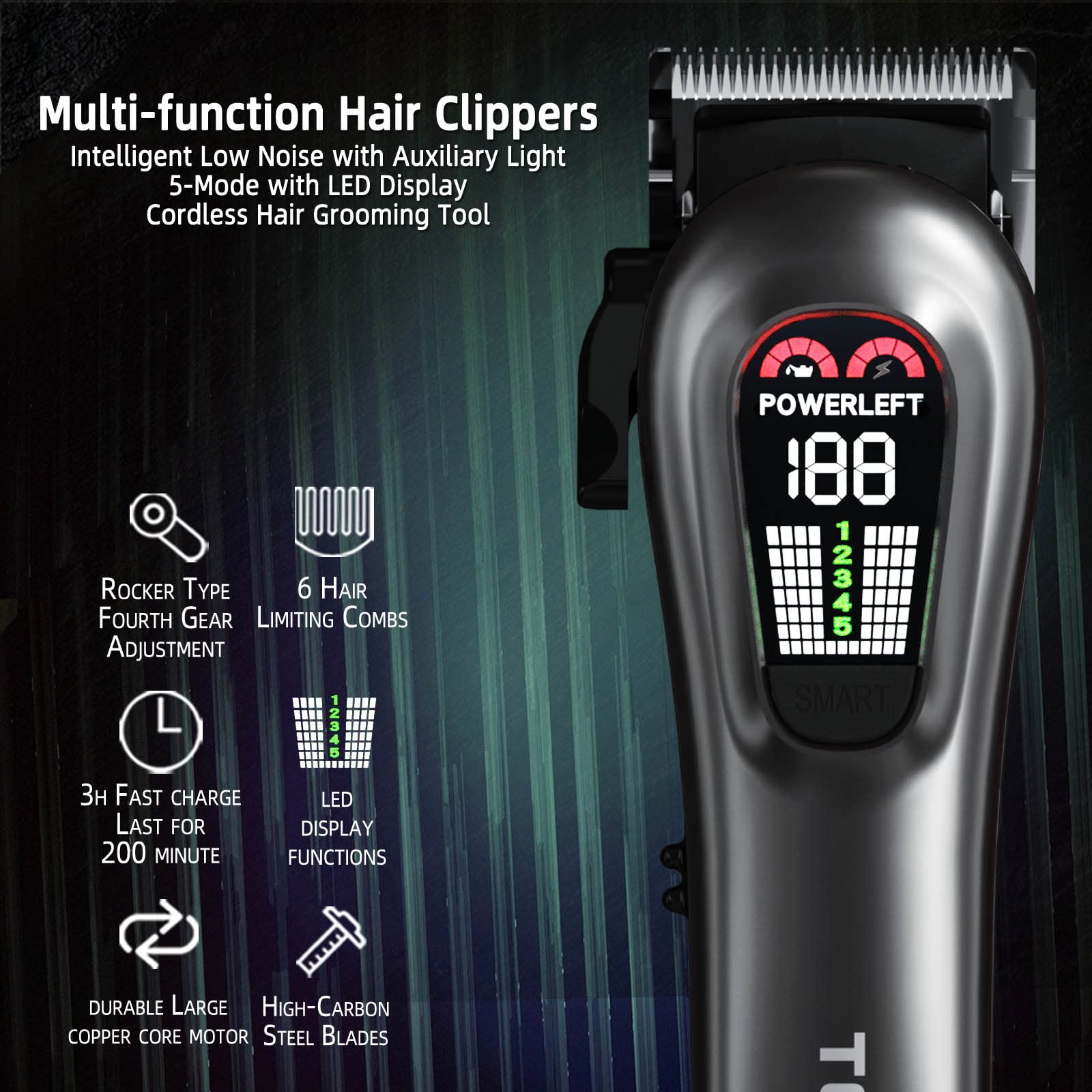 TCMKY hair clippers LED display highlights remaining power for precise grooming sessions