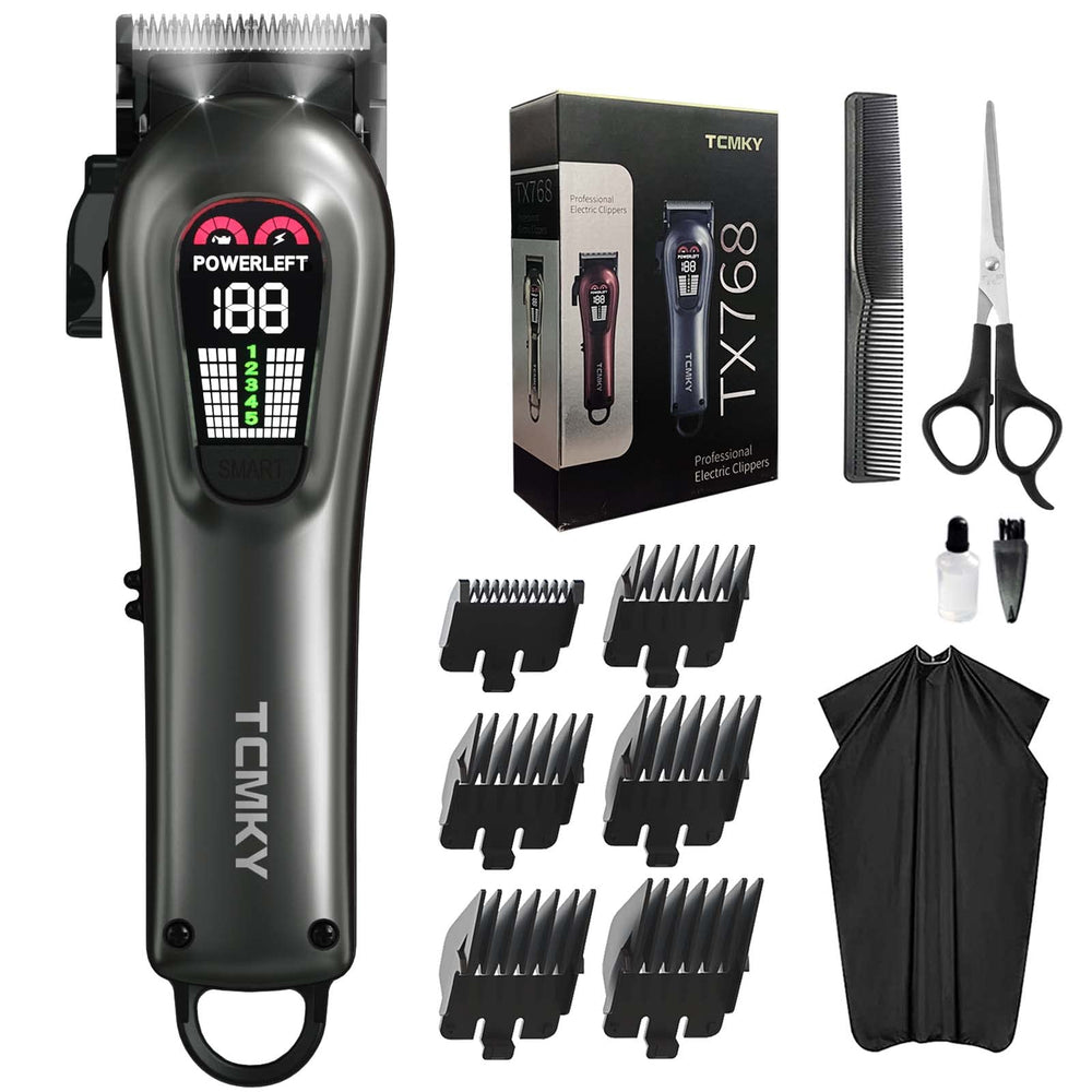 TCMKY hair clippers silvery body showing cordless convenience for home grooming