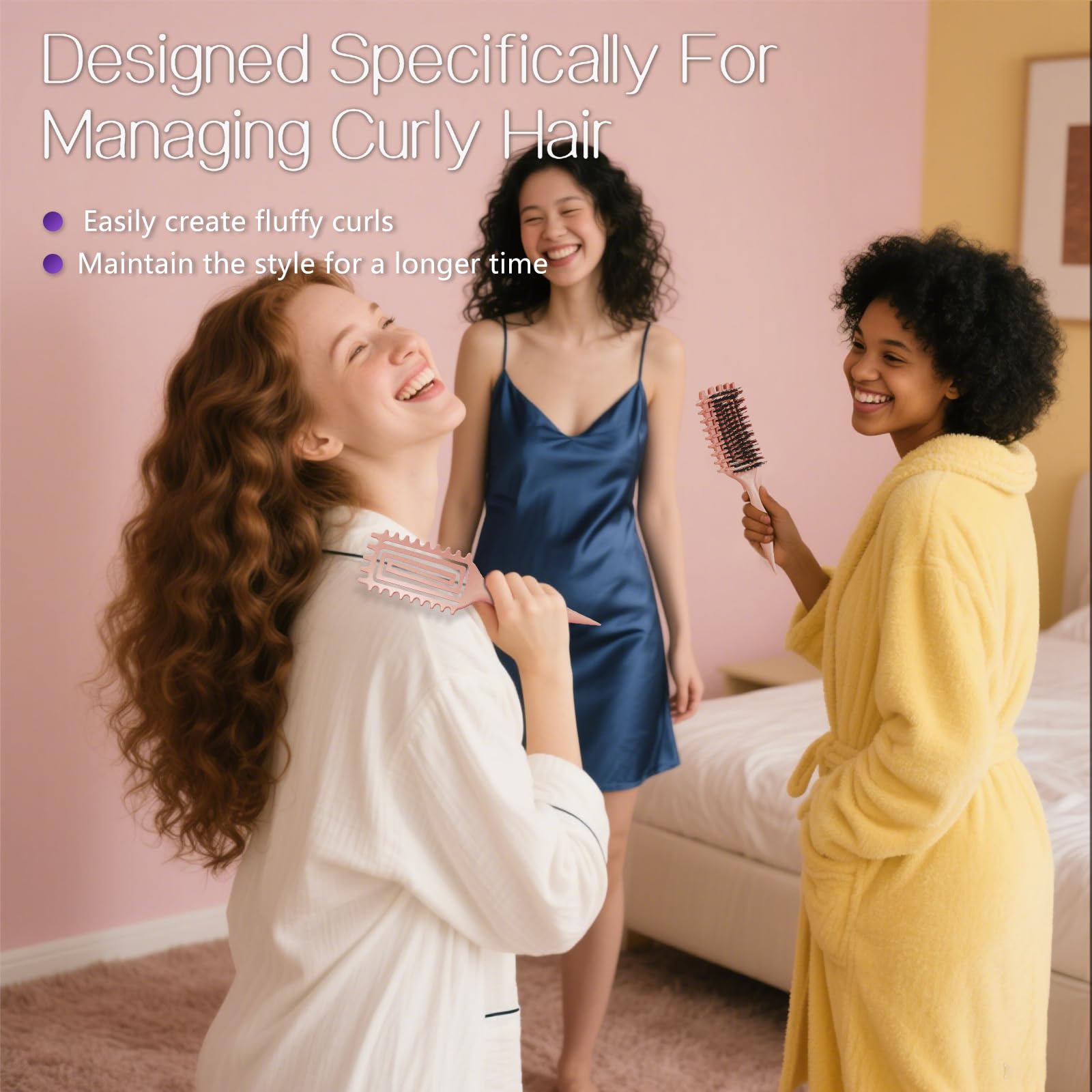 Tcsxady Curly Hair Brush nylon bristles reduce frizz and detangle.