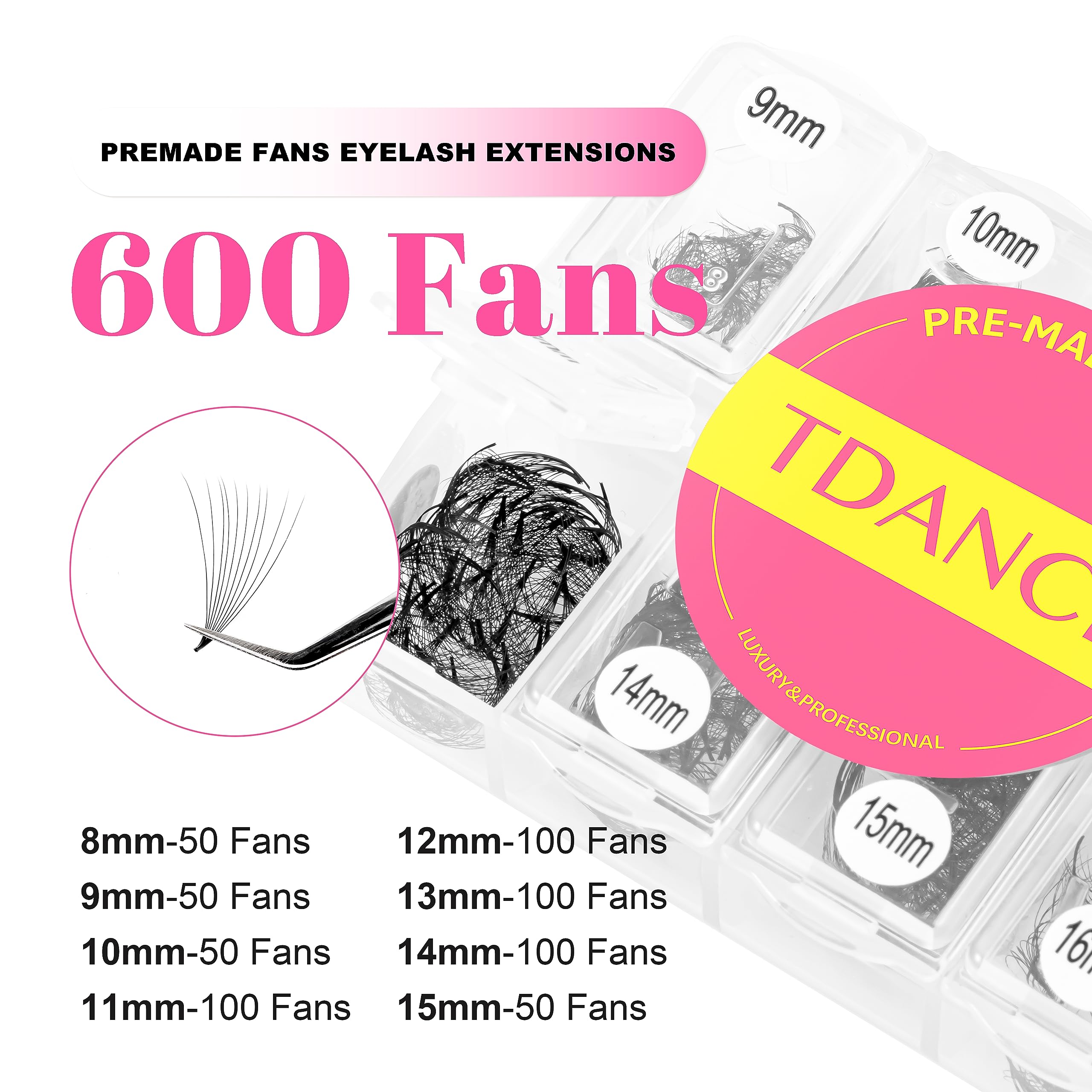 TDANCE 600 Premade Fans: base ultrafina para colocación rápida y precisa.