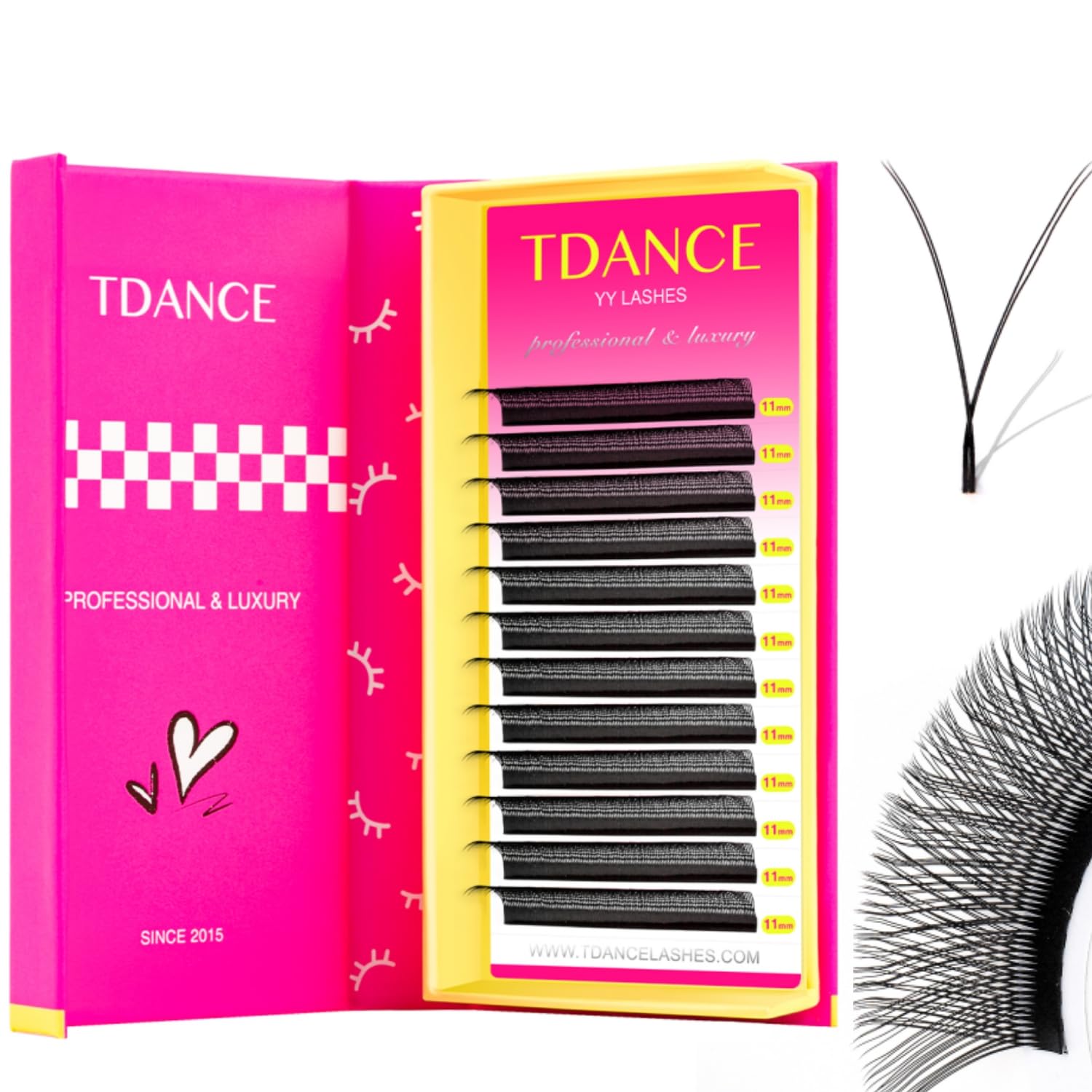 TDANCE YY lash fans in matte black show fluffy Y-shape for natural enhancement.