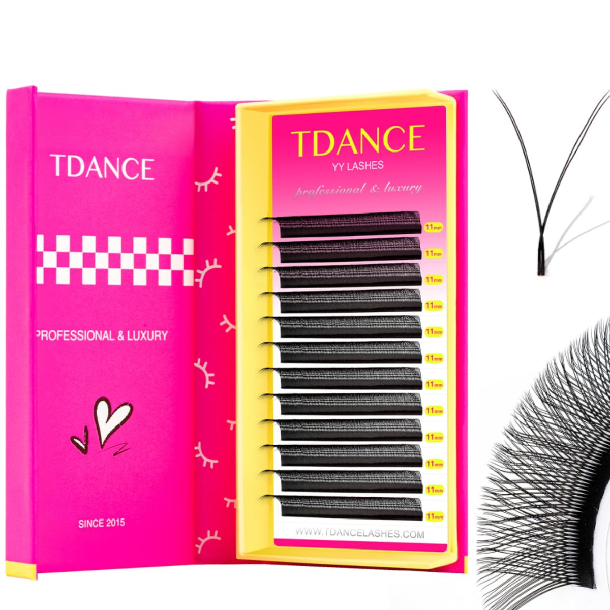 TDANCE YY lash fans in matte black show fluffy Y-shape for natural enhancement.