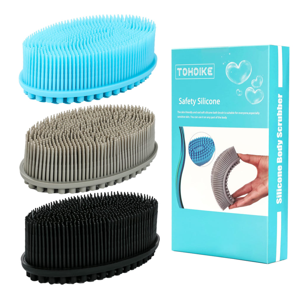 TDHDIKE silicone body scrubber set in black gray blue colors for gentle family use