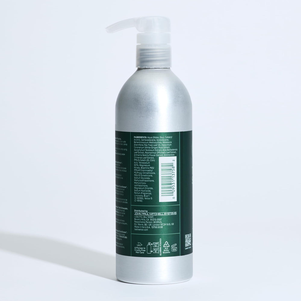 Tea Tree aluminum bottle with refill pouch illustrates waste-reducing packaging option