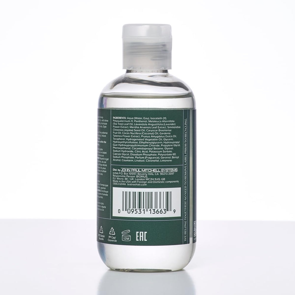 Tea Tree defining gel packaging 6-8oz highlights sustainable post-consumer recycled content.