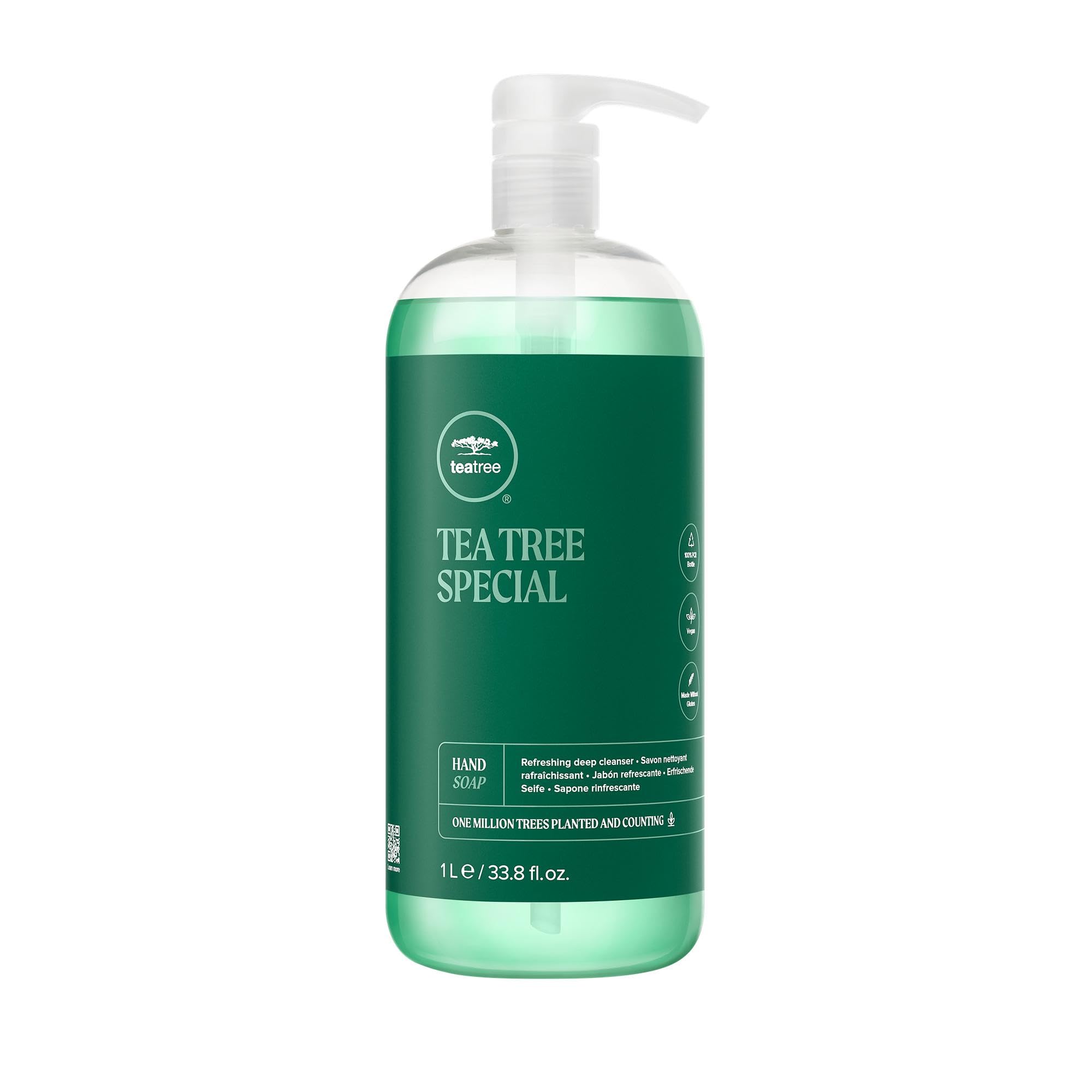 Tea Tree Hand Soap bottle-front showing clean design and refreshing cleansing action for daily use