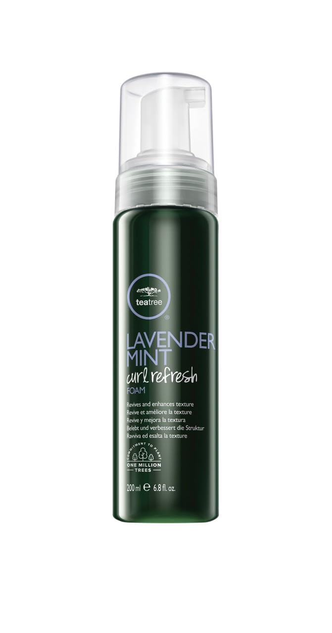 Tea Tree Lavender Mint Curl Refresh Foam bottle refreshes curls between washes with calming aroma