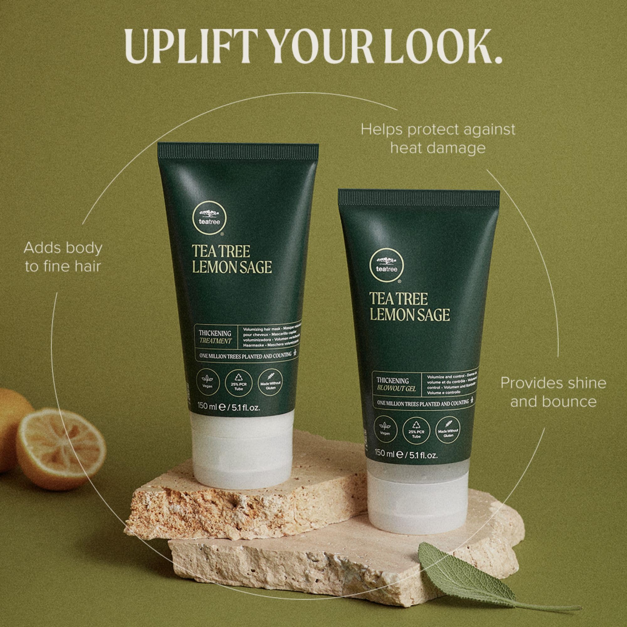 Tea Tree Lemon Sage hair application close-up highlighting lightweight volume.