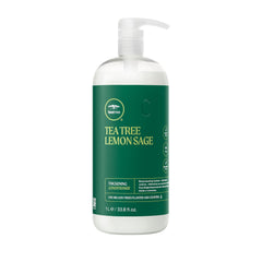 Tea Tree Lemon Sage Thickening Conditioner bottle showing citrus-infused volumizing action for fine hair.