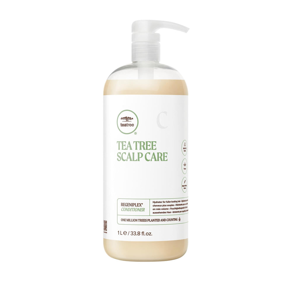 Tea Tree Regeniplex bottle closeup demonstrating lightweight conditioner for thinning hair.