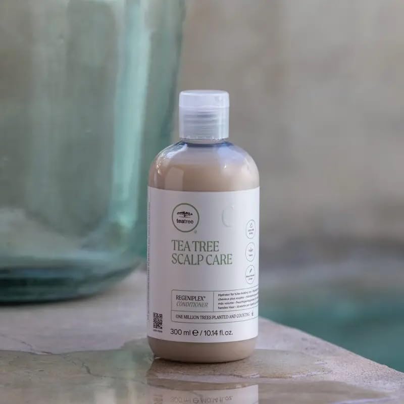 Tea Tree scalp-care application shows Regeniplex on fine hair for smooth detangler.
