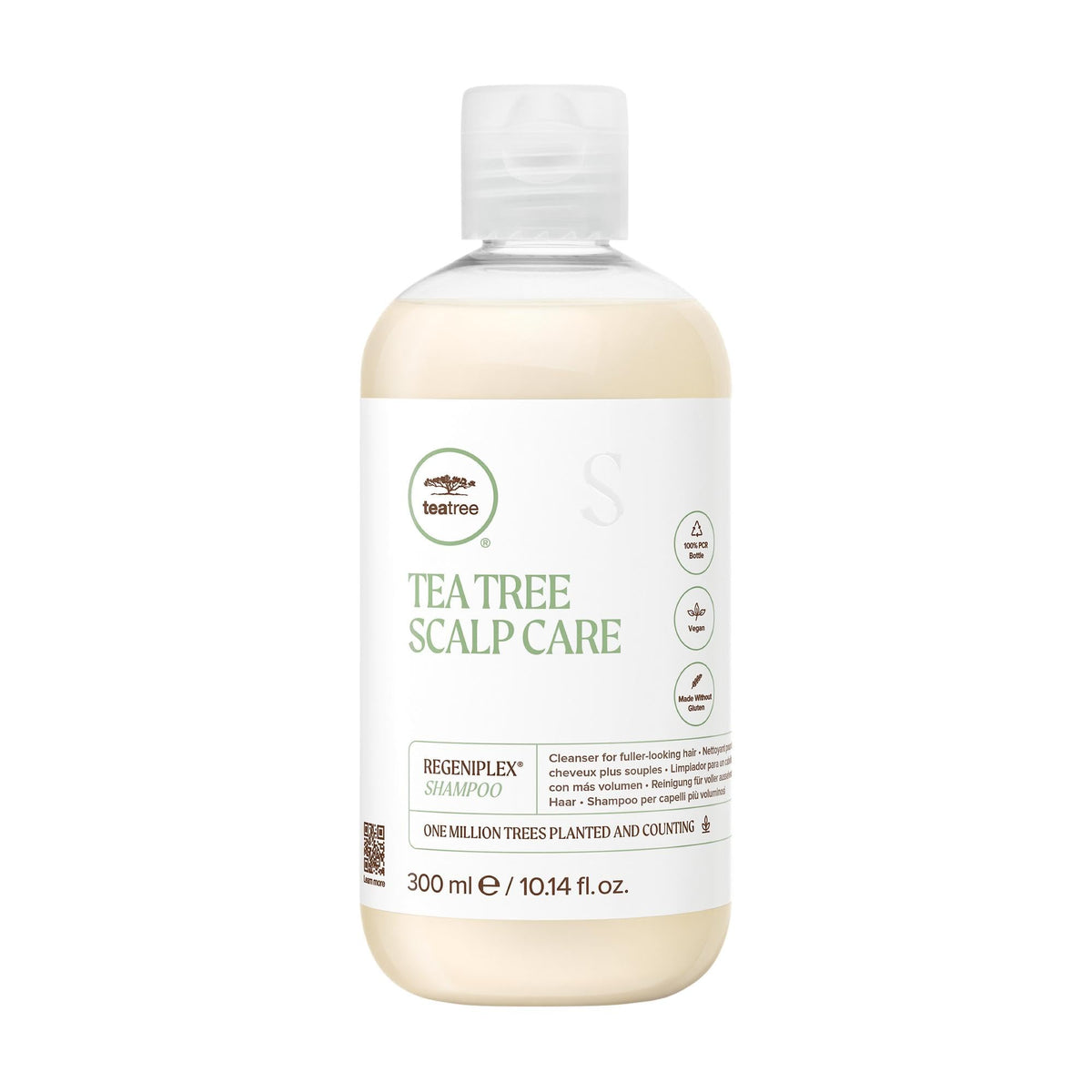 Tea Tree Regeniplex Shampoo bottle front showing fuller-looking hair benefits.