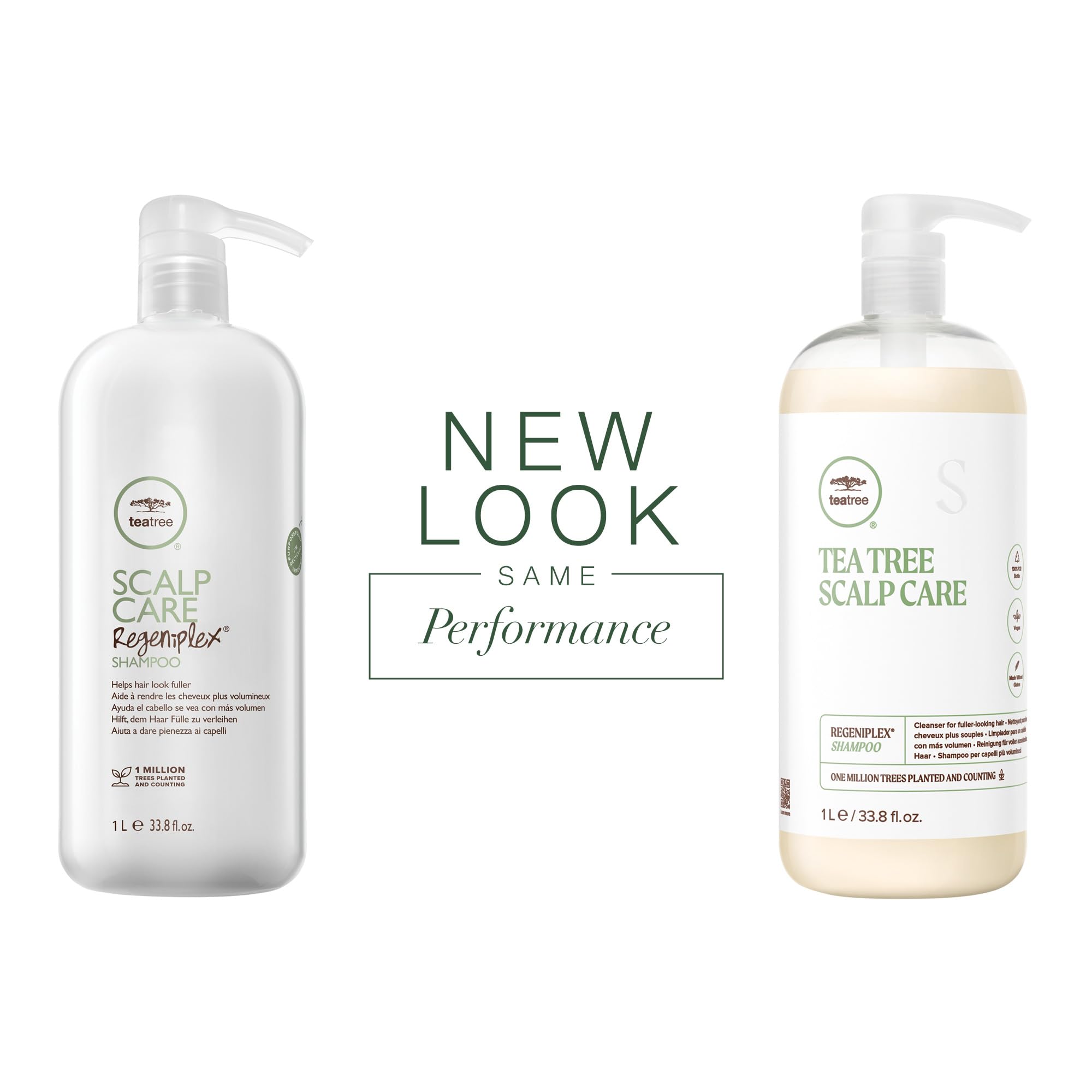 Tea Tree Scalp Care Regeniplex Shampoo pour demonstrates easy dispensing for cleansing.