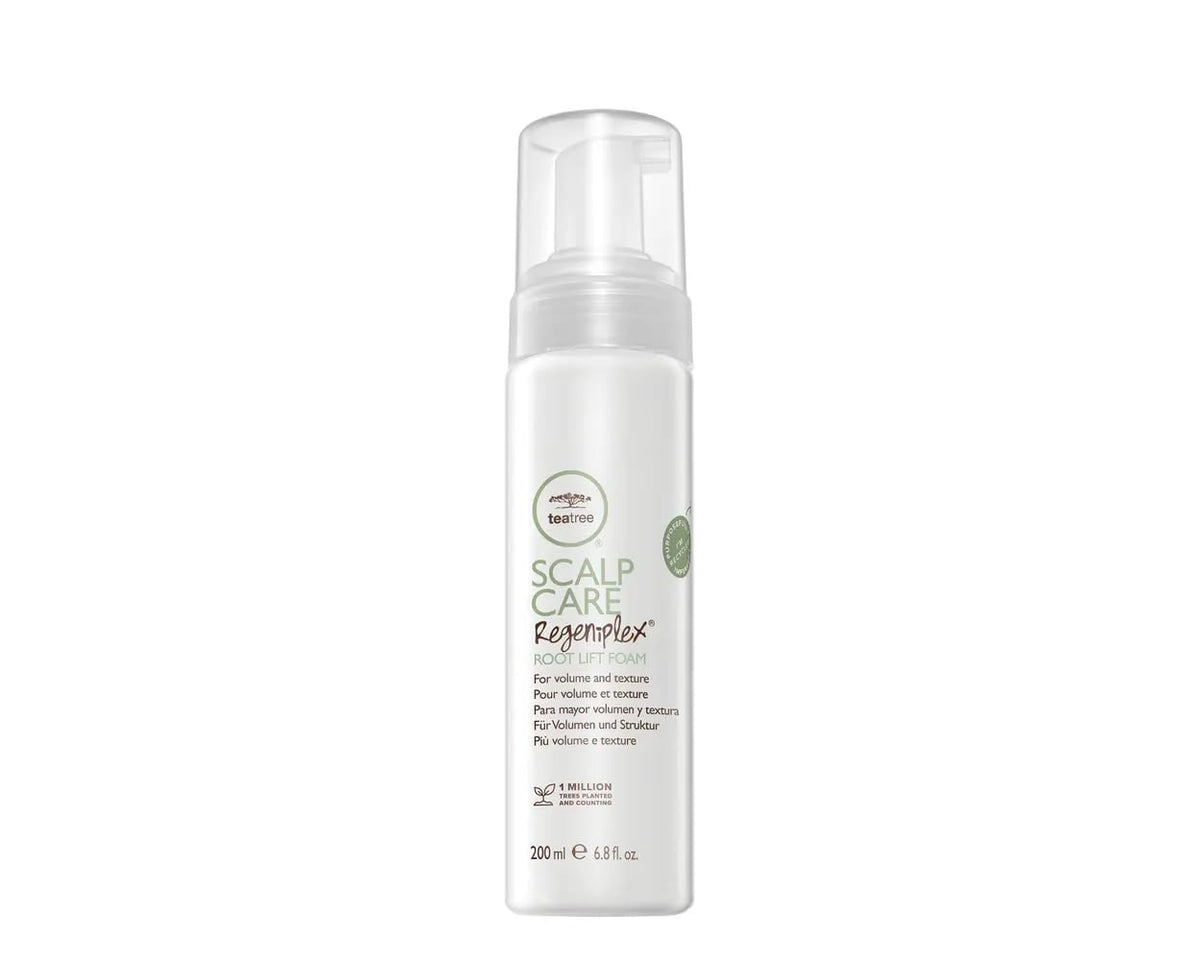 Tea Tree Root Lift Foam bottle shown for easy root lift and volumized texture
