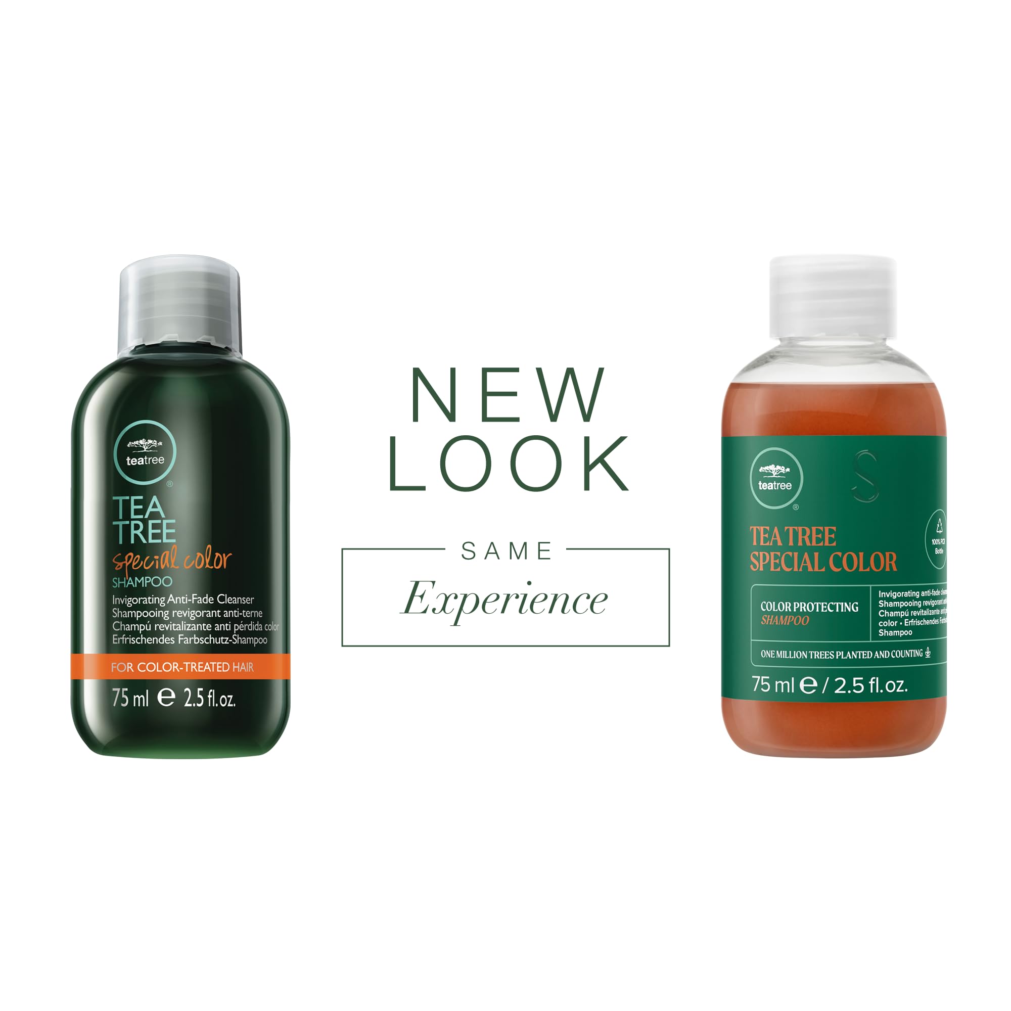 Tea Tree Special Color Shampoo label closeup emphasizes UV protection for color longevity