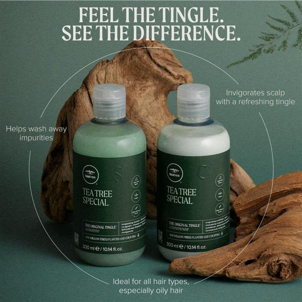 Tea Tree Special Conditioner scalp-tingle closeup suggests cooling refreshment