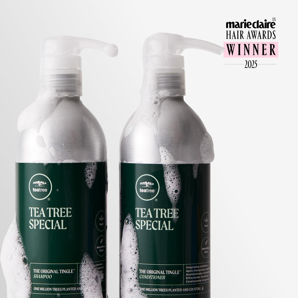 Tea Tree Special Conditioner close-up highlights tingle complex for refreshing scalp