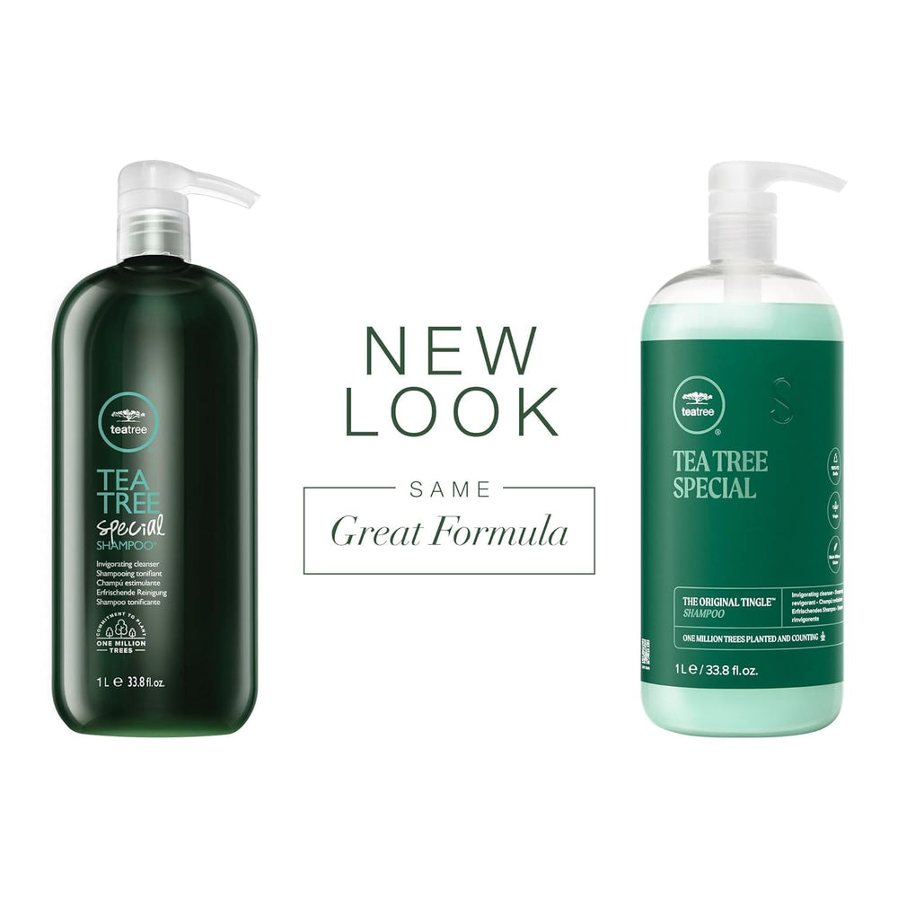 Tea Tree Special Liter Duo conditioner bottle—detangles and smooths with lingering botanical scent