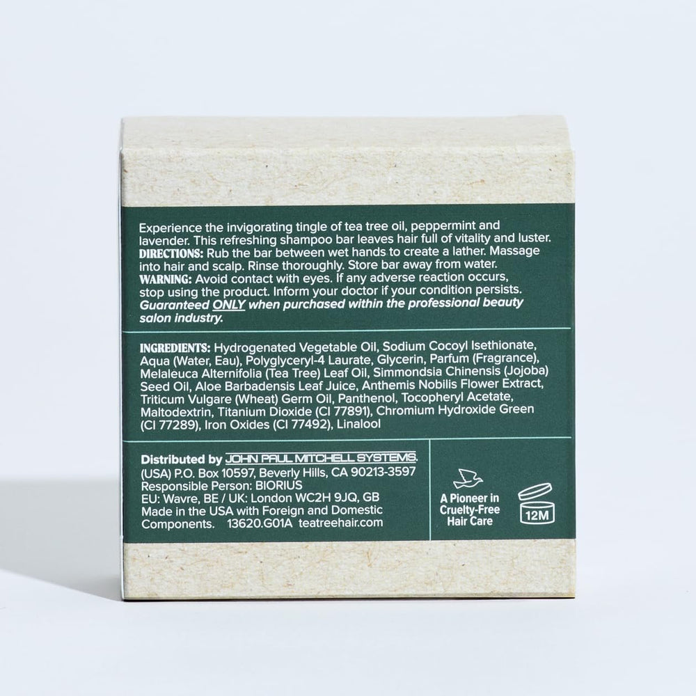 Tea Tree Special Shampoo Bar demonstrates compact format ideal for travel.