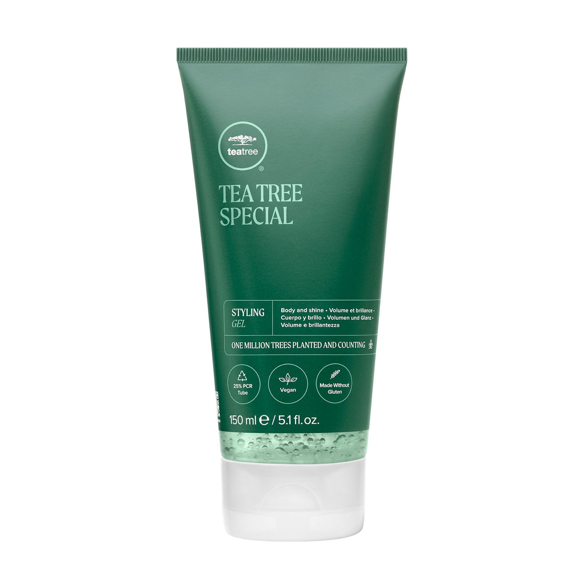 Tea Tree Styling Gel bottle pour shows medium hold for flexible styling.