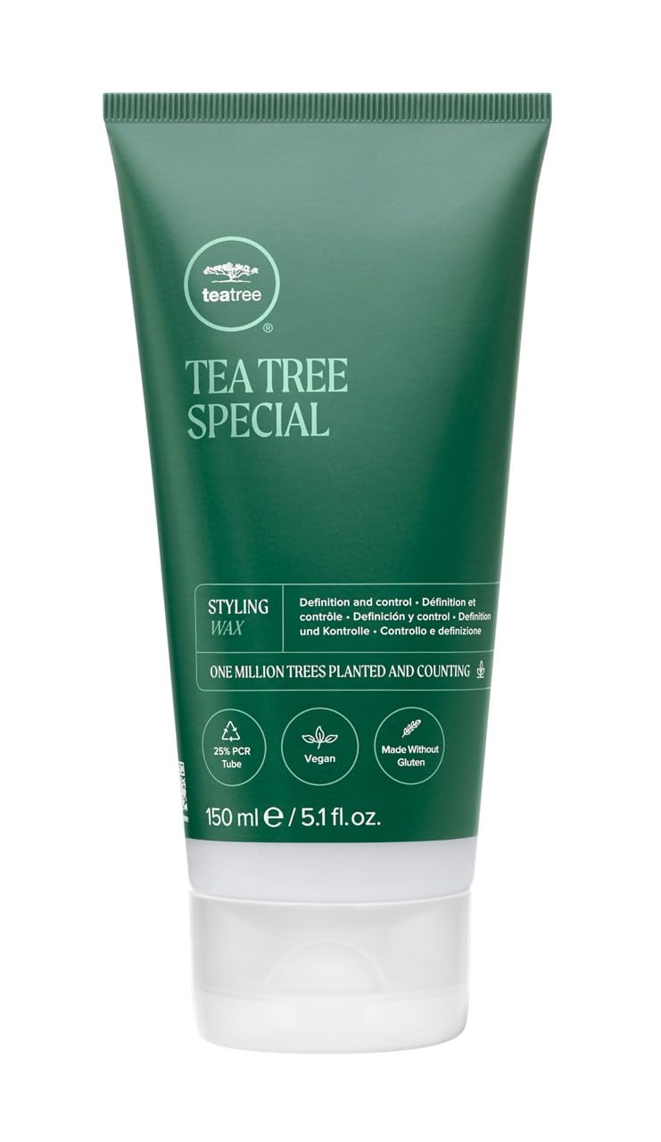 Tea Tree Styling Wax packaging jar demonstrates easy grip for on-the-go styling.