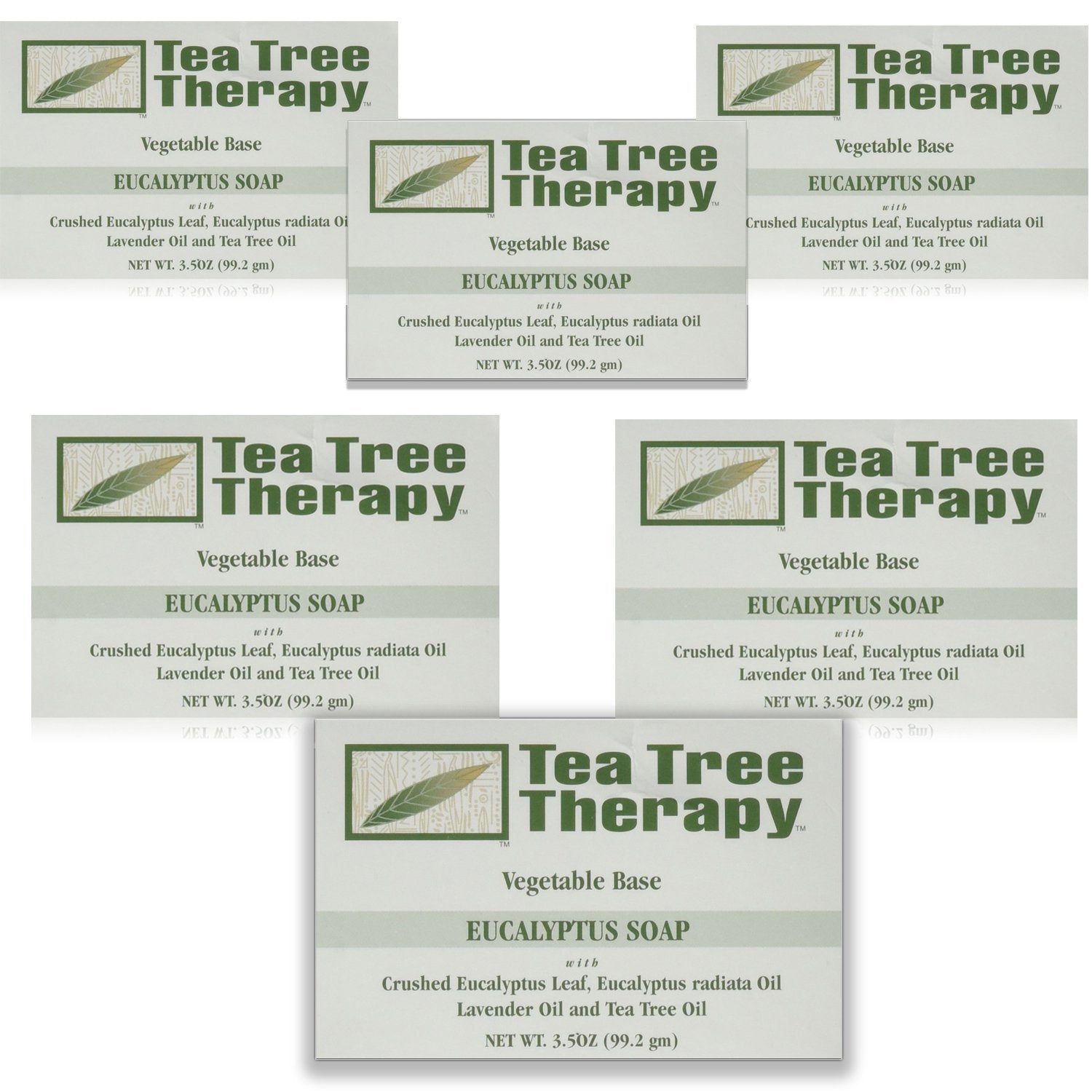 Tea Tree Therapy vegetable base bar soap with eucalyptus closeup showing natural oils for gentle cleansing