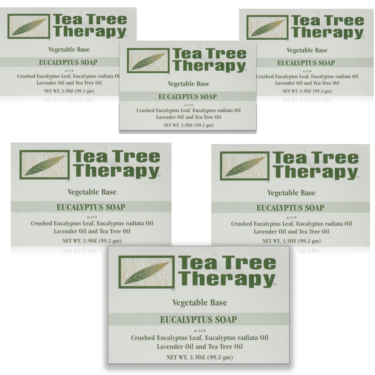 Tea Tree Therapy vegetable base bar soap with eucalyptus closeup showing natural oils for gentle cleansing