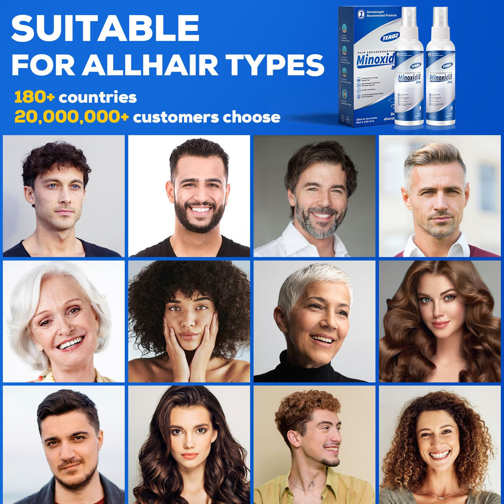TEADZ Minoxidil two-pack display highlighting value and continued support
