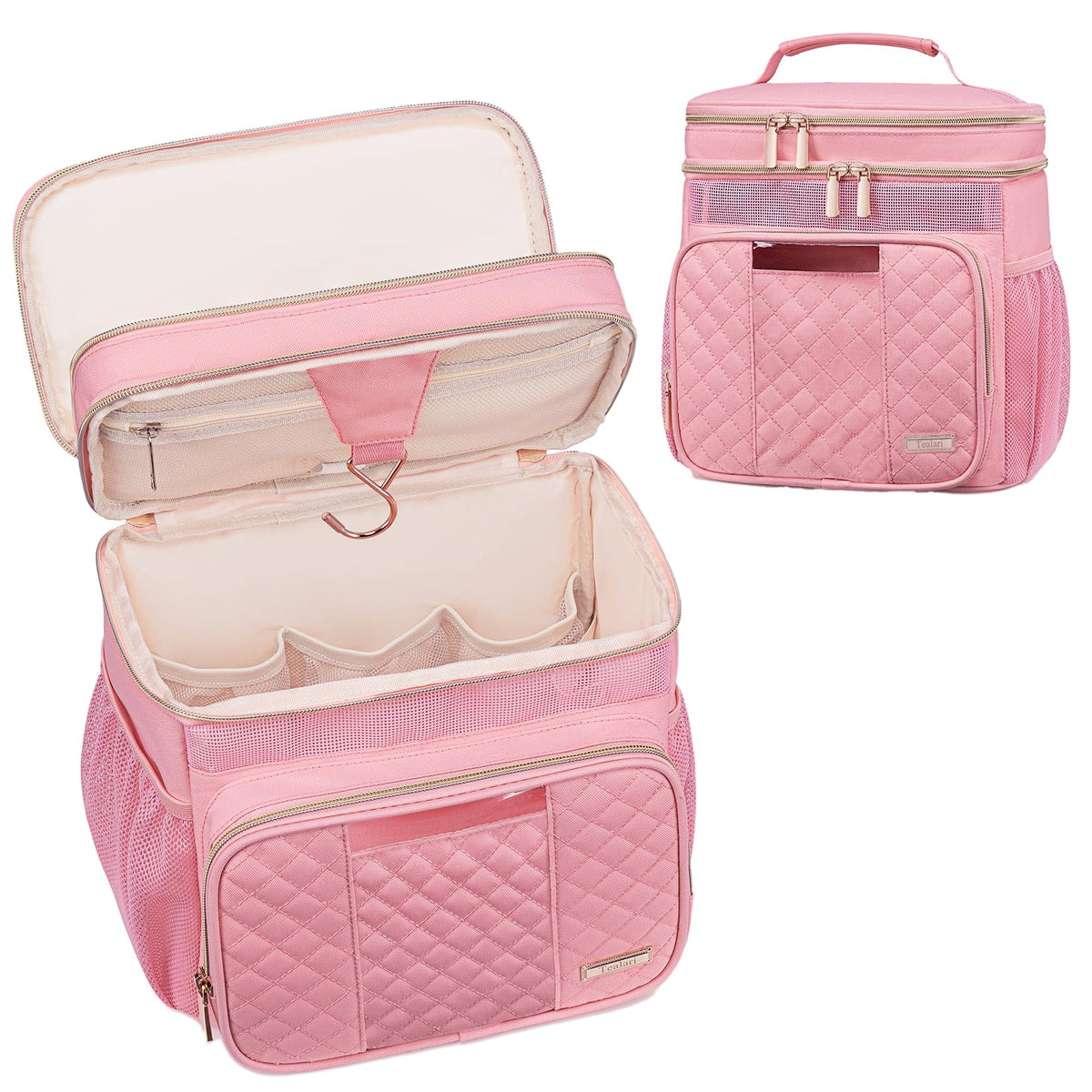 Tealari large toiletry bag front view showing spacious storage for toiletries and cosmetics.