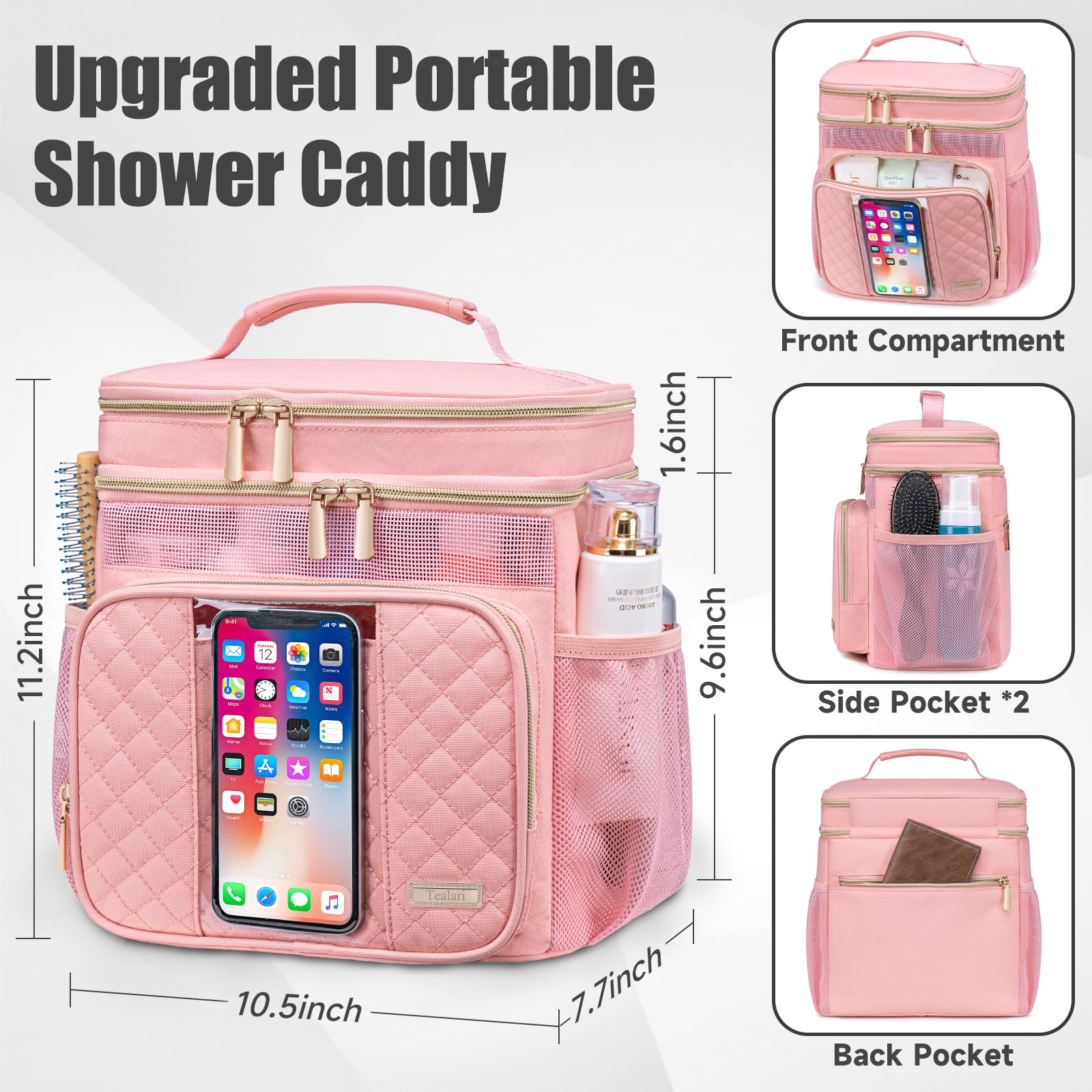 Tealari toiletry bag open top compartments demonstrate organized space for easy access.