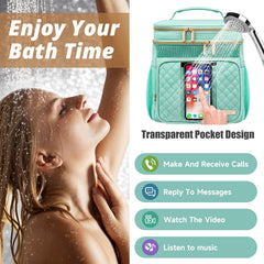 Tealari large toiletry bag features a transparent phone pocket for calls and media.
