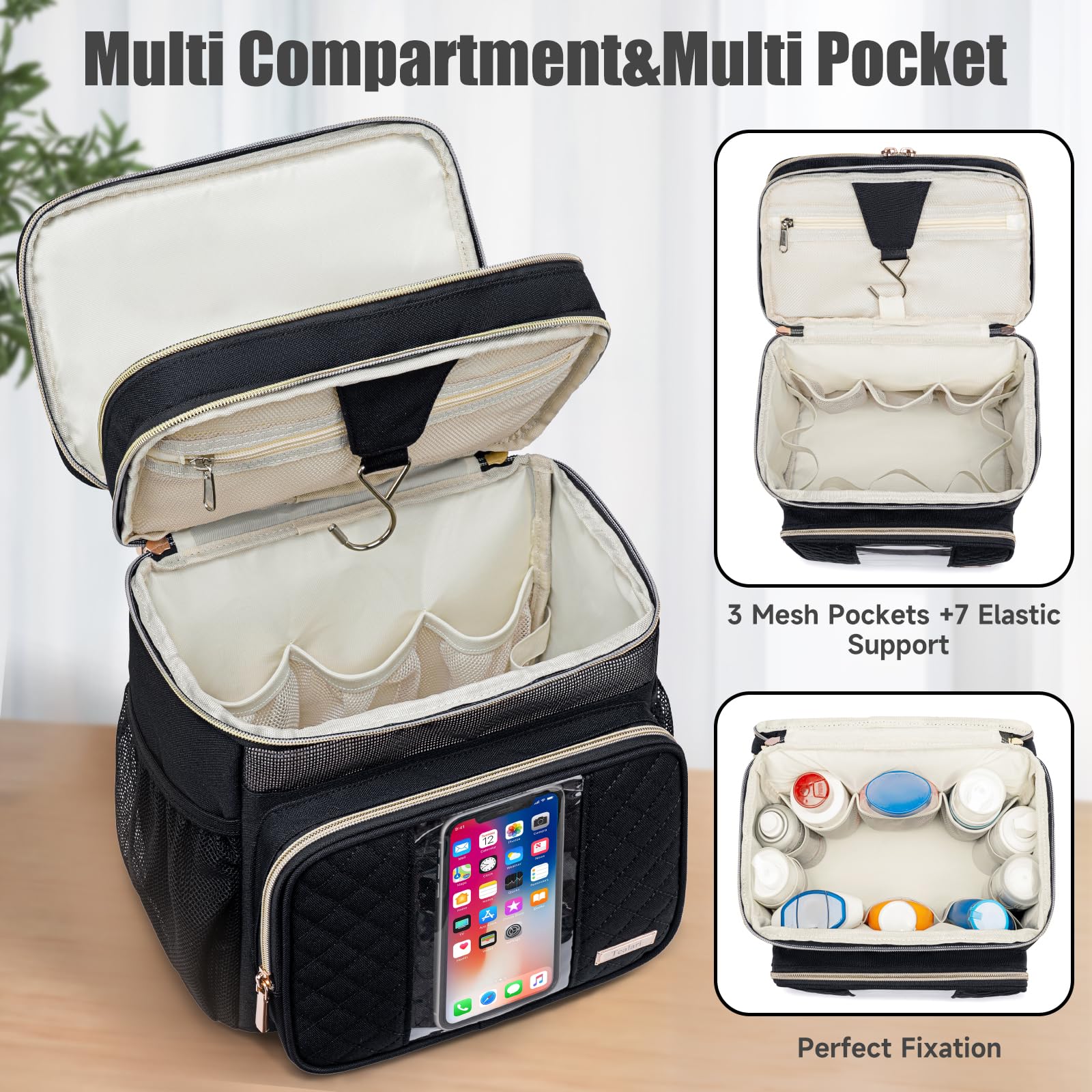 Tealari toiletry bag transparent phone pocket for on-the-go calls