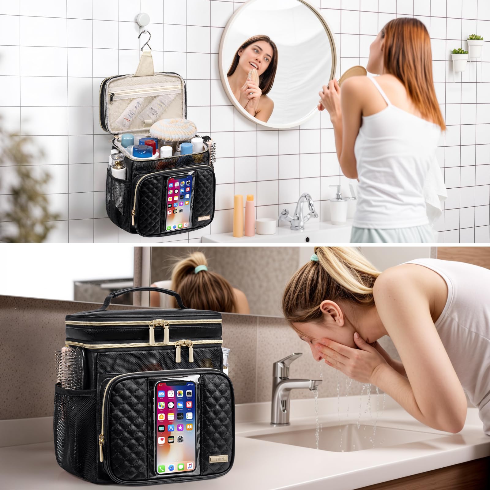 Tealari leather bag offers multiple pockets to keep cosmetics sorted