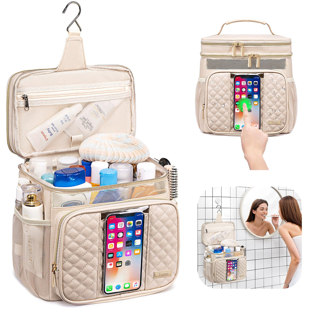Tealari premium PU leather shower bag interior organization for easy access.