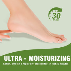 TEAWOO foot mask worn on foot for quick 15-30 minute moisturization.