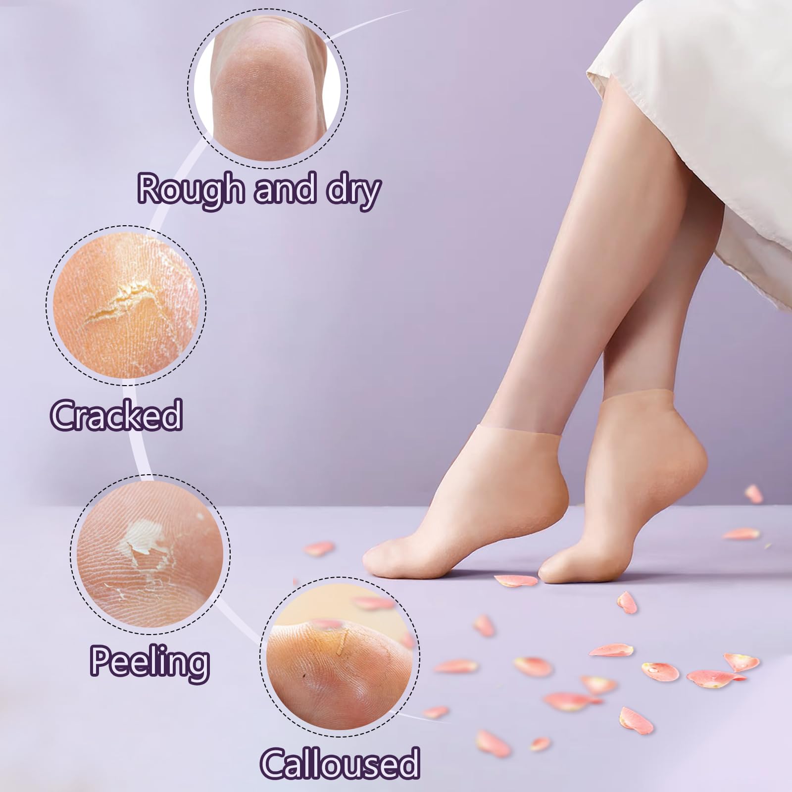 TEAWOO silicone socks moisturizing-application closeup for at-home skin-softening care.
